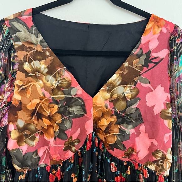 Whimsigoth Sheer Floral Long Sleeve Midi Dress Romantic Garden Style - Picture 9 of 15